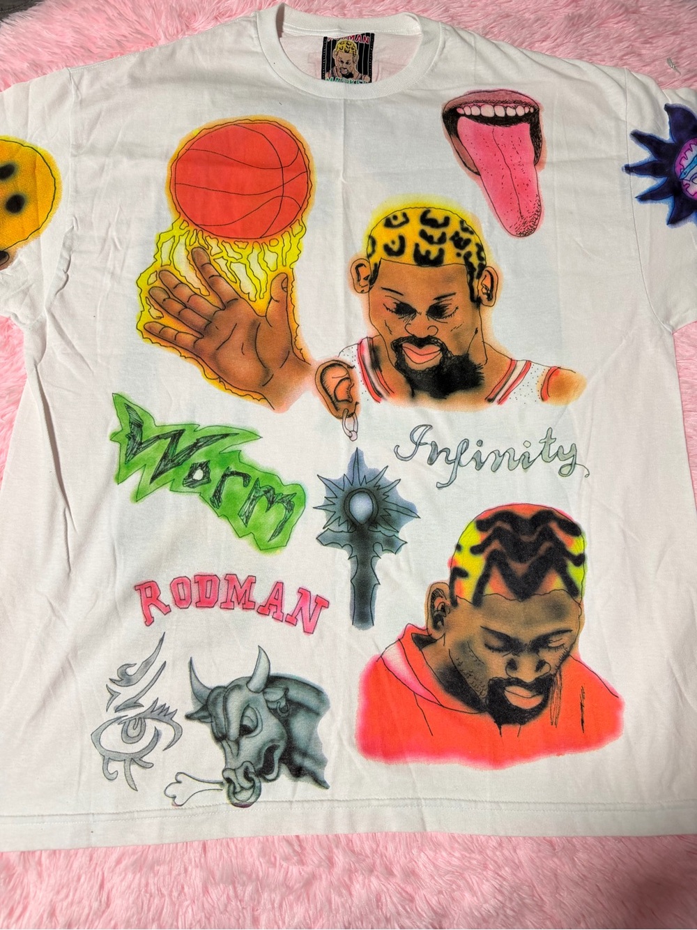 White Graphic Short Sleeve Tee with Multicolor Illustration